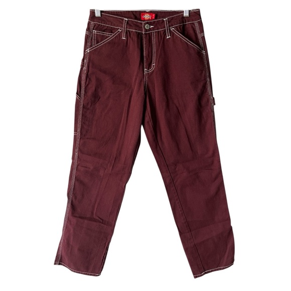 Dickies Cargo Pocket Straight Leg High Waist Pants Wine Maroon 26 - Picture 1 of 6
